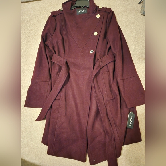 NWT Guess Asymmetrical Button Coat - Wine XL - Picture 3 of 6